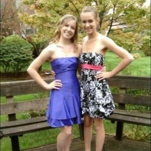 Black, white and pink strapless dress